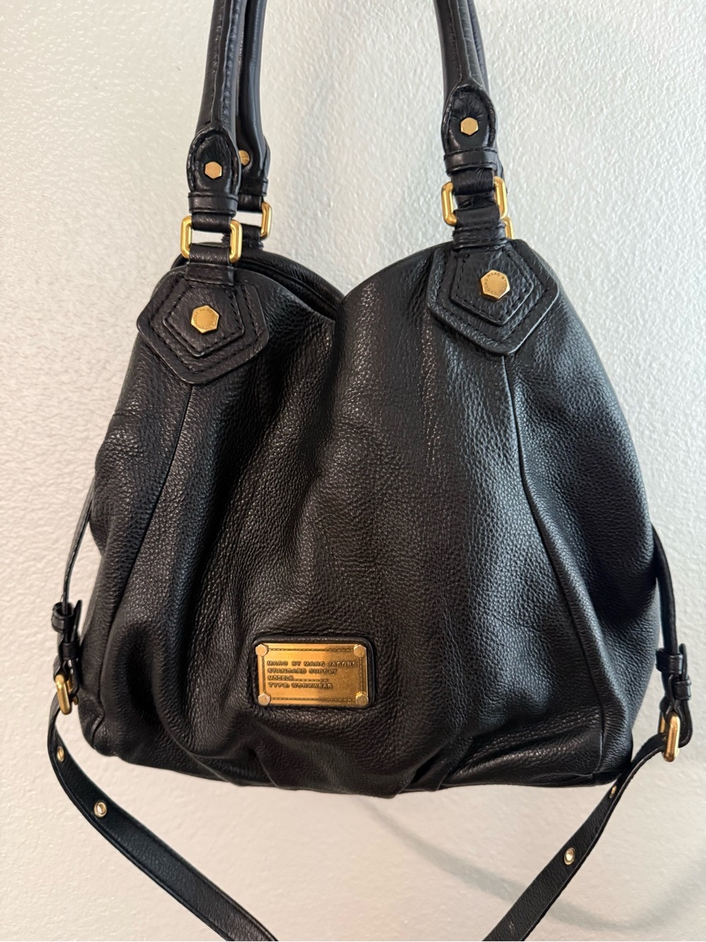 Marc by Marc Jacobs Black Pebbled Leather Shoulder Bag with Gold Hardware